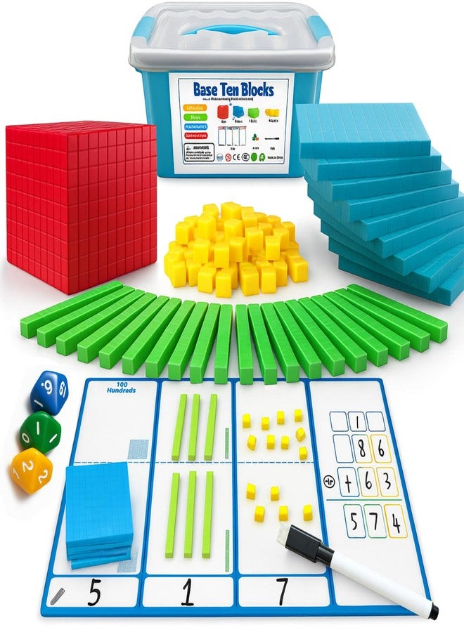 JUGGPENG Base Ten Blocks for Math, Place Value Blocks, Base 10 Math Manipulatives for Kids, Plastic Math Cubes, Number Blocks, Math Counting Cubes for Kindergarten 1st-3rd Grade, 137 Pcs - Image 1